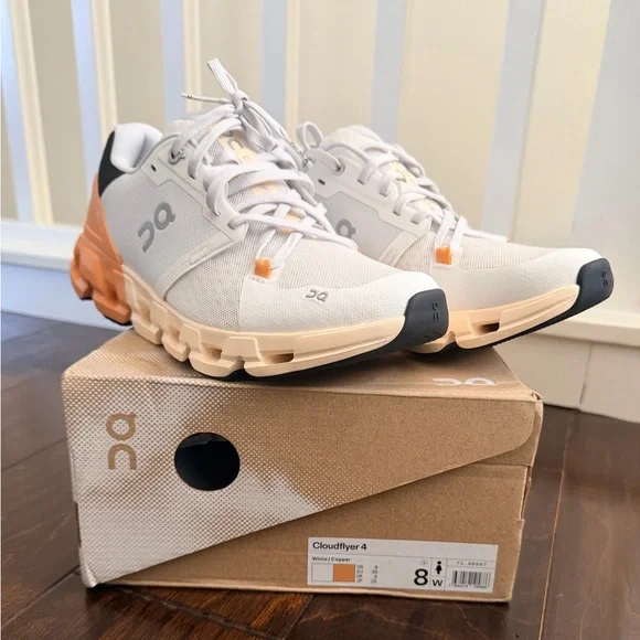 On Running Cloudflyer 4 White | Copper Athletic Shoes Size W8 (New with Box) - Picture 2 of 8